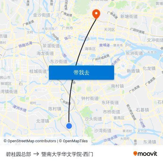 碧桂园总部 to 暨南大学华文学院-西门 map