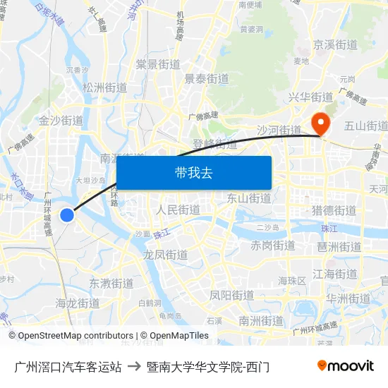 广州滘口汽车客运站 to 暨南大学华文学院-西门 map