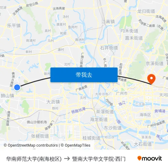 华南师范大学(南海校区) to 暨南大学华文学院-西门 map