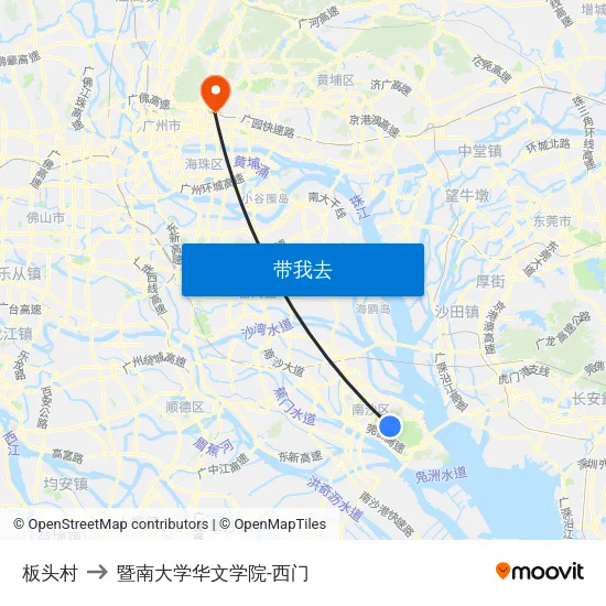 板头村 to 暨南大学华文学院-西门 map