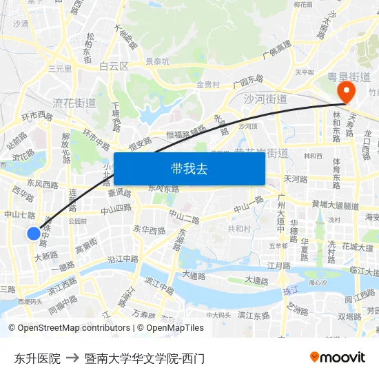 东升医院 to 暨南大学华文学院-西门 map