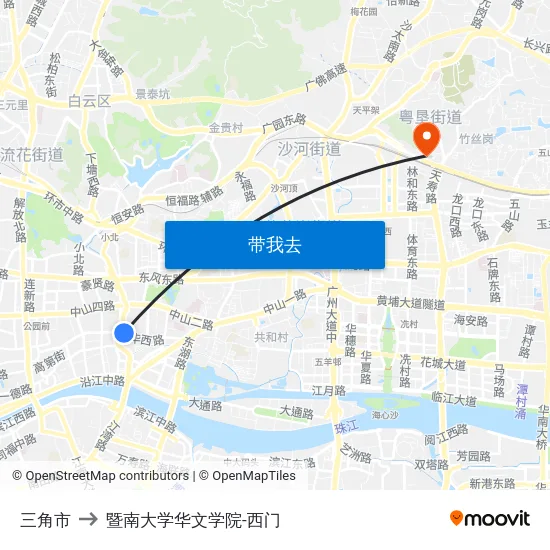 三角市 to 暨南大学华文学院-西门 map