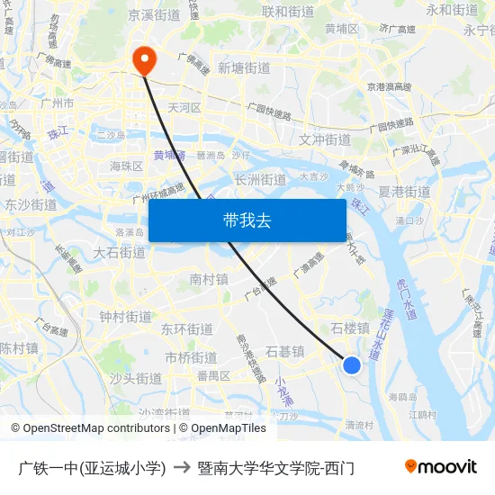 广铁一中(亚运城小学) to 暨南大学华文学院-西门 map