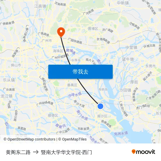黄阁东二路 to 暨南大学华文学院-西门 map