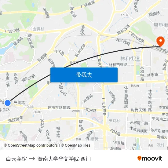 白云宾馆 to 暨南大学华文学院-西门 map