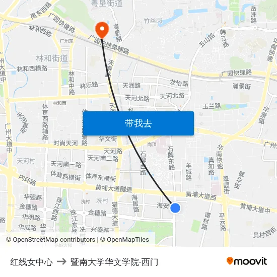 红线女中心 to 暨南大学华文学院-西门 map