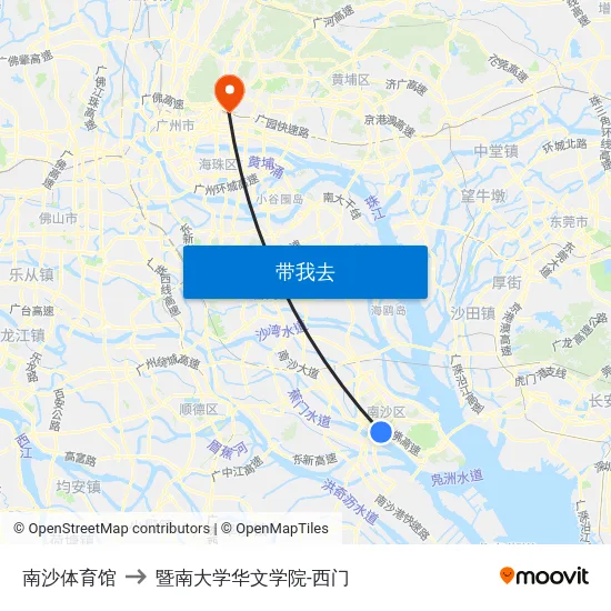 南沙体育馆 to 暨南大学华文学院-西门 map
