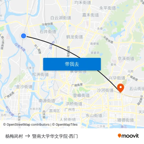 杨梅岗村 to 暨南大学华文学院-西门 map