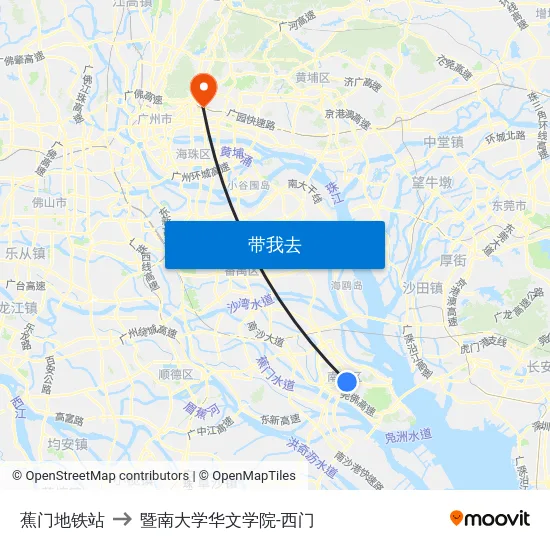 蕉门地铁站 to 暨南大学华文学院-西门 map