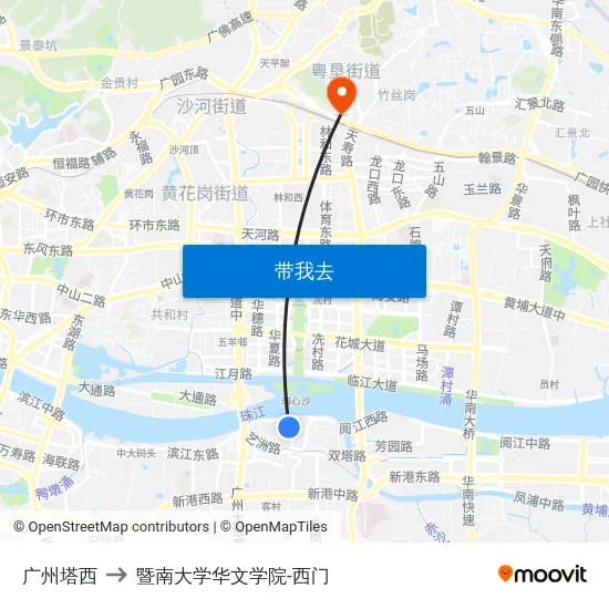 广州塔西 to 暨南大学华文学院-西门 map