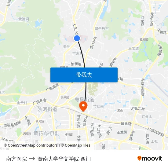 南方医院 to 暨南大学华文学院-西门 map