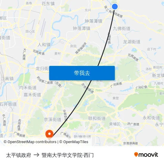 太平镇政府 to 暨南大学华文学院-西门 map