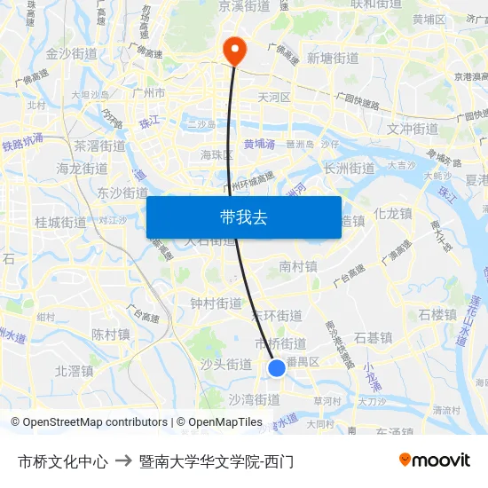 市桥文化中心 to 暨南大学华文学院-西门 map
