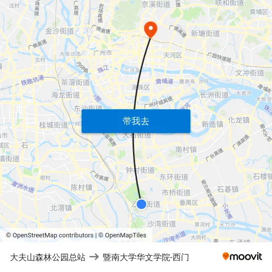 大夫山森林公园总站 to 暨南大学华文学院-西门 map