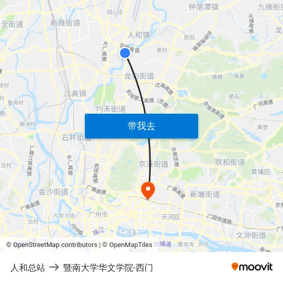 人和总站 to 暨南大学华文学院-西门 map