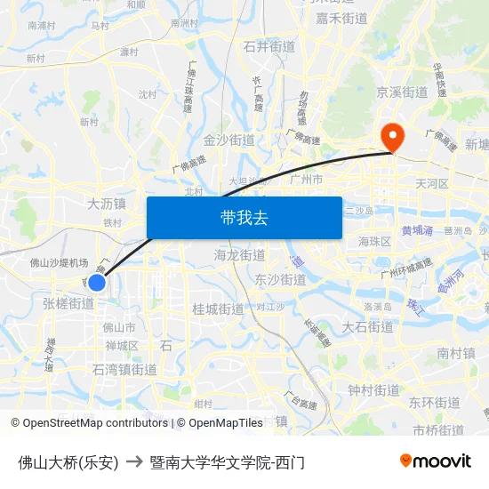 佛山大桥(乐安) to 暨南大学华文学院-西门 map