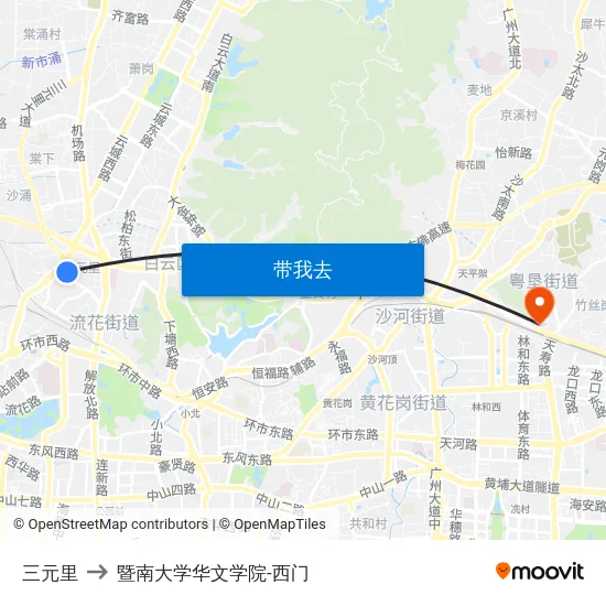 三元里 to 暨南大学华文学院-西门 map
