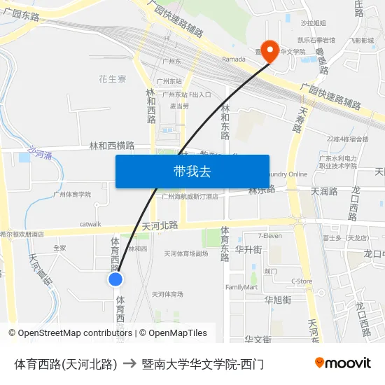 体育西路(天河北路) to 暨南大学华文学院-西门 map