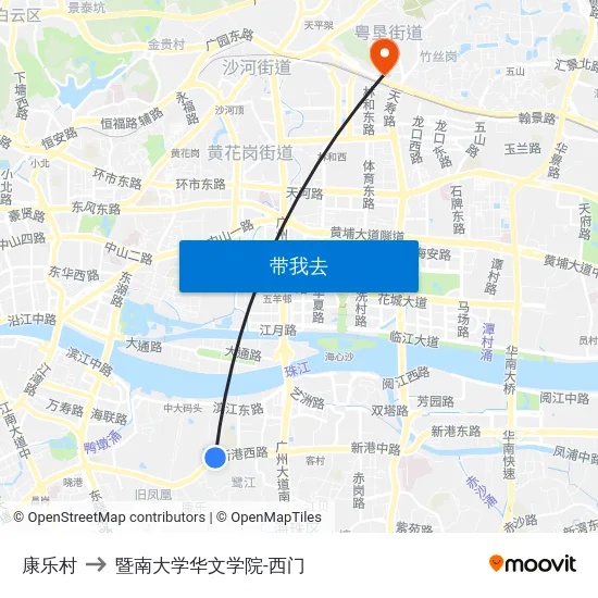 康乐村 to 暨南大学华文学院-西门 map