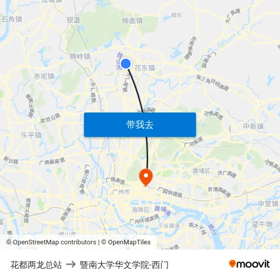花都两龙总站 to 暨南大学华文学院-西门 map