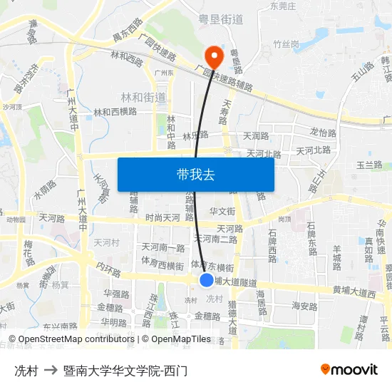 冼村 to 暨南大学华文学院-西门 map