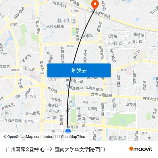 广州国际金融中心 to 暨南大学华文学院-西门 map
