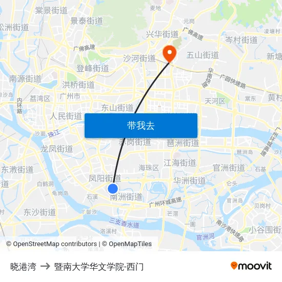 晓港湾 to 暨南大学华文学院-西门 map