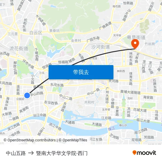 中山五路 to 暨南大学华文学院-西门 map