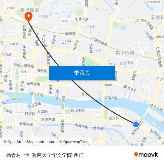 杨青村 to 暨南大学华文学院-西门 map
