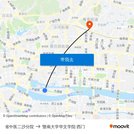 省中医二沙分院 to 暨南大学华文学院-西门 map
