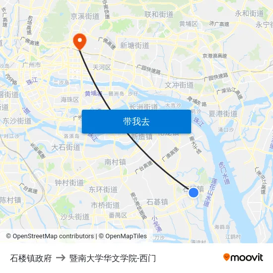 石楼镇政府 to 暨南大学华文学院-西门 map