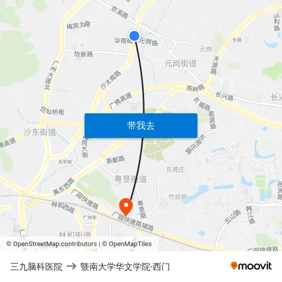 三九脑科医院 to 暨南大学华文学院-西门 map