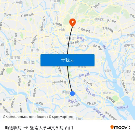 顺德职院 to 暨南大学华文学院-西门 map