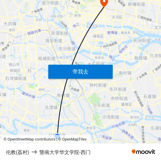 伦教(荔村) to 暨南大学华文学院-西门 map