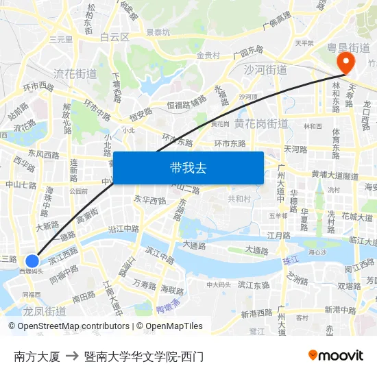 南方大厦 to 暨南大学华文学院-西门 map