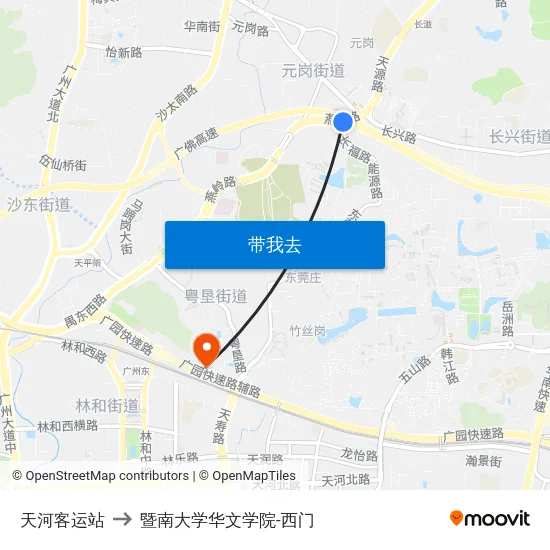 天河客运站 to 暨南大学华文学院-西门 map