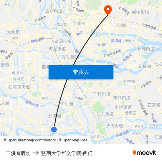 三洪奇牌坊 to 暨南大学华文学院-西门 map