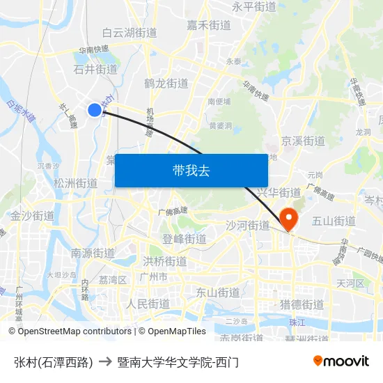 张村(石潭西路) to 暨南大学华文学院-西门 map