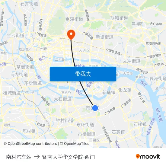 南村汽车站 to 暨南大学华文学院-西门 map