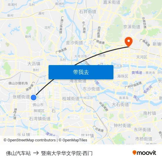 佛山汽车站 to 暨南大学华文学院-西门 map