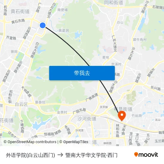 外语学院(白云山西门) to 暨南大学华文学院-西门 map