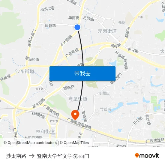 沙太南路 to 暨南大学华文学院-西门 map