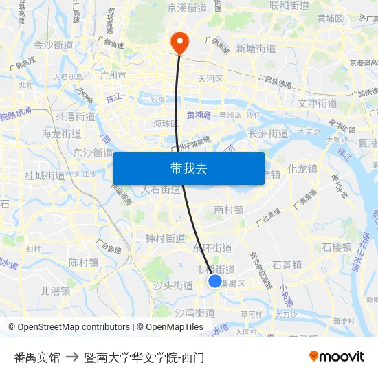 番禺宾馆 to 暨南大学华文学院-西门 map