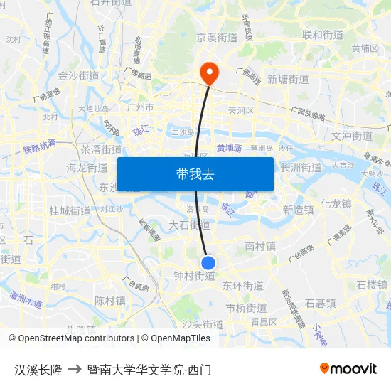 汉溪长隆 to 暨南大学华文学院-西门 map