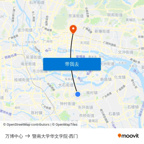 万博中心 to 暨南大学华文学院-西门 map