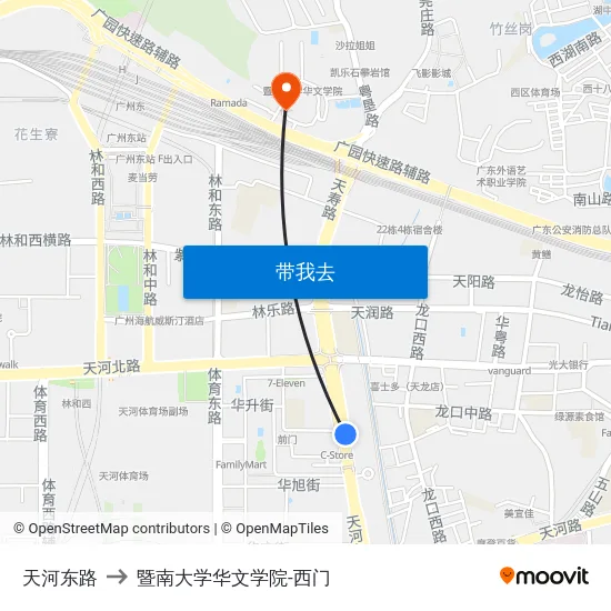 天河东路 to 暨南大学华文学院-西门 map