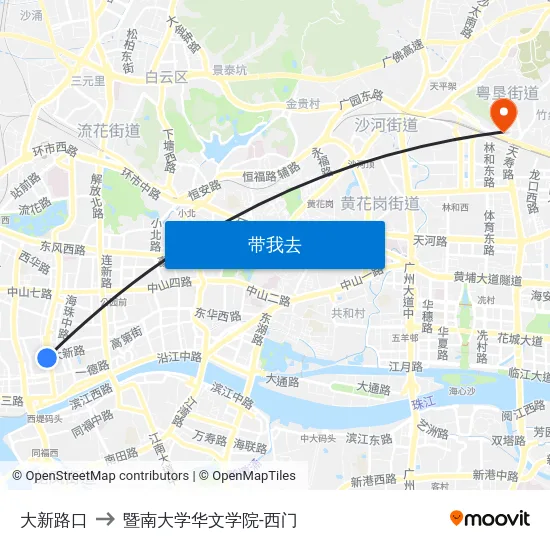 大新路口 to 暨南大学华文学院-西门 map