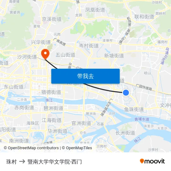 珠村 to 暨南大学华文学院-西门 map