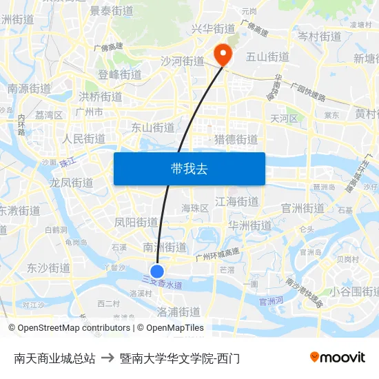南天商业城总站 to 暨南大学华文学院-西门 map