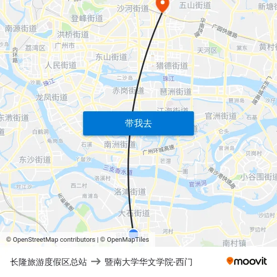 长隆旅游度假区总站 to 暨南大学华文学院-西门 map